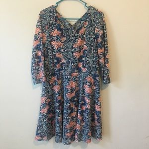 Blue and Pink Lace Overlay Blue Shift Dress